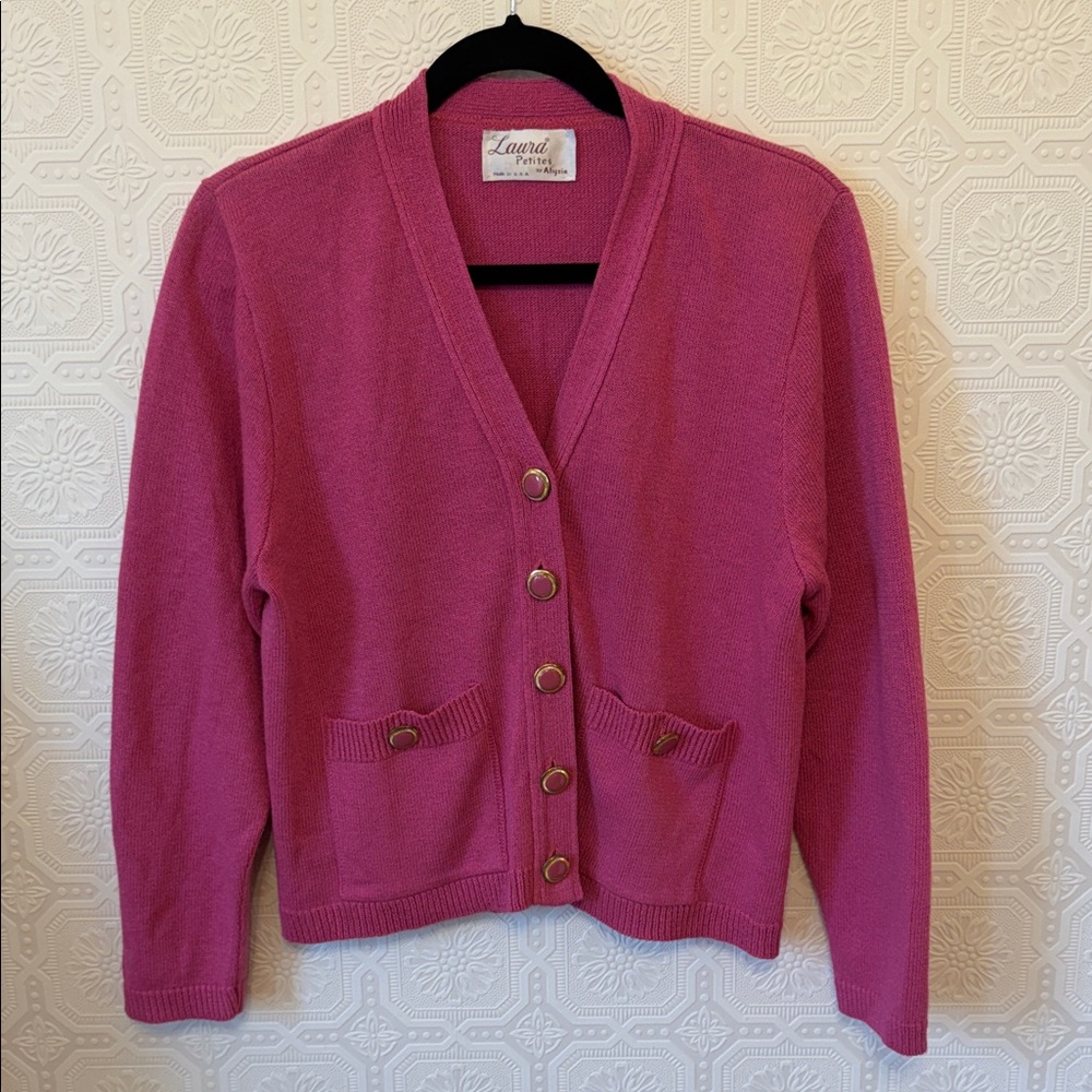 Vintage Laura Petites by Alyzia Women's Fuchsia Cardigan Sweater Size M